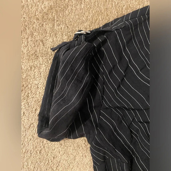 APOSTROPHE Black Silver fit flare Dress, Belted, Collar, Button Front, Roll Tab - Picture 6 of 8